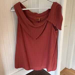 Oh My Gauze! Womens Split Shawl Collar Sleeveless Top Size 1 Red/pink Lagenlook